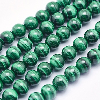 Natural Malachite Beads Strands, Round, 6mm, Hole: 1mm, about 67pcs/strand, 15.7 inch(40cm)