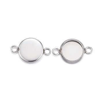 304 Stainless Steel Cabochon Connector Settings, Plain Edge Bezel Cups, Flat Round, Stainless Steel Color, Tray: 8mm, 16x10x2mm, Hole: 2mm