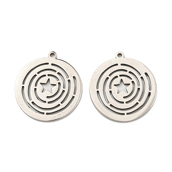 316L Surgical Stainless Steel Pendants, Laser Cut, Flat Round with Star Charm, Stainless Steel Color, 20x18x1mm, Hole: 1.2mm