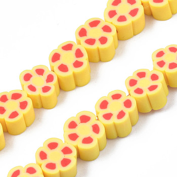 Handmade Polymer Clay Bead Strands, Flower, Gold, 6.5~10x7~10.5x4~5mm, Hole: 1.6mm, about 40pcs/strand, 11.61 inch~13.19 inch(29.5~33.5cm)