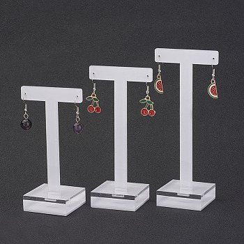 T Bar Earring Displays, Acrylic, White, 10.5x5.7x4cm, 12x5.7x4cm, 13.5x5.7x4cm