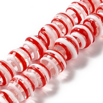 Handmade Bumpy Lampwork Beads, Round with Striped, Red, 12.5x11mm, Hole: 2mm, about 33pcs/strand, 14.76''(37.5cm)