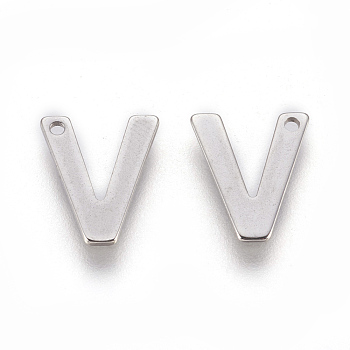 304 Stainless Steel Charms, Letter, Letter.V, 11x9x0.6mm, Hole: 1mm