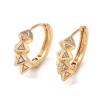 Brass Micro Pave Cubic Zirconia Hoop Earrings, Diamond Shape, Light Gold, 16.5x6mm