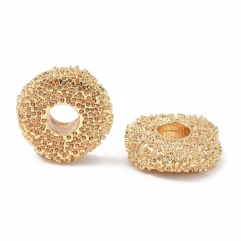 Brass Beads, Textured, Flat Round, Real 18K Gold Plated, 6x2mm, Hole: 2mm