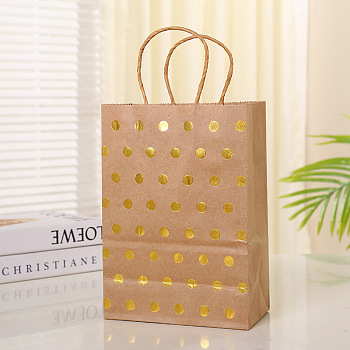 Polka Dot Pattern Rectangle Paper Bags, with Handles, for Gift Shopping Bags, Peru, 8x15x21cm