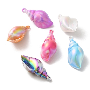 Plating UV Iridescent Acrylic Pendants, Conch, Mixed Color, 43.5x22x18mm, Hole: 2.7mm