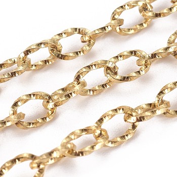 3.28 Feet Ion Plating(IP) 304 Stainless Steel Cable Chains, Textured, Unwelded, Oval, Golden, 5.5mm