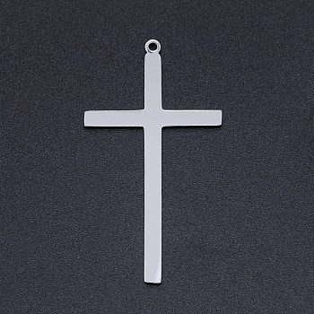 201 Stainless Steel Laser Cut Pendants, Cross, Stainless Steel Color, 44x24x1mm, Hole: 1.4mm