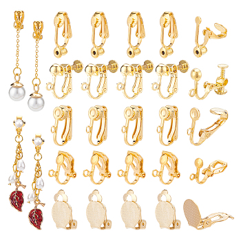 Elite 50Pcs 5 Style Brass & 304 Stainless Steel & Iron Clip-on Earring Findings, Golden, 12~19x6~13.5x5~10mm, Hole: 1~1.8mm, 10Pcs/style