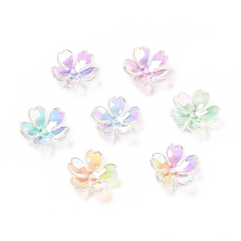 Transparent Acrylic Flower Bead Caps, AB Color, Sakura, Colorful, 14x15x5mm, Hole: 1.5mm