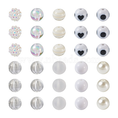 160Pcs 10 Style ABS Plastic Imitation Pearl Beads & Transparent & Opaque Acrylic Beads(FIND-SW0001-31)-2
