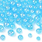 150Pcs 3 Styles Transparent Acrylic Beads, AB Colors Plated, Round, Deep Sky Blue, 6~10mm, Hole: 1.8~2mm, about 50pcs/Style(MACR-YW0003-98)