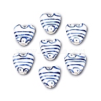 Handmade Porcelain Beads, Blue and White Porcelain, Heart, Royal Blue, 14.5~15x14.5x6.5~7mm, Hole: 3mm(PORC-Q007-04)