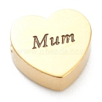 Ion Plating(IP) 304 Stainless Steel Beads, Heart with Word Mum, for Mother's Day, Real 18K Gold Plated, 7x8x3mm, Hole: 2mm(STAS-B016-07G)