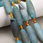Natural Dragon Veins Agate Beads Strands, Dyed & Heated, Frosted, Column, Sky Blue, 39~40x13~14.5mm, Hole: 2~2.5mm, about 7~8pcs/strand, 15.55''(39.5cm)(G-A321-N05-01)
