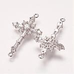 Brass Micro Pave Cubic Zirconia Links, Cadmium Free & Lead Free, Cross, Platinum, 34x20x4mm, Hole: 1mm(ZIRC-E113-06P)