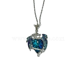 Alloy Rhinestone Dragon Holding Heart Pendant Necklaces with Enamel, Cable Chain Necklaces for Women, Platinum, Indigo, 17.72 inch(45cm)(PW-WGD9ED9-01)