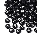 Opaque Acrylic Beads, Craft Beads, Flat Round with Russian Alphabet Pattern, White, 7x3.5mm, Hole: 1.5mm, about 3333pcs/500g(SACR-Q001-13C)