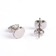 Apple 304 Stainless Steel Ear Studs, Hypoallergenic Earrings, Stainless Steel Color, 8x6.5mm, Pin: 0.7mm(X-EJEW-F0075-049P)