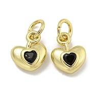 Rack Plating Brass Micro Pave Cubic Zirconia Charms, with Jump Ring, Cadmium Free & Lead Free, Real 18K Gold Plated, Long-Lasting Plated, Heart, Black, 10x8x3.5mm, Hole: 3mm(KK-E114-01G-04)