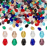 250Pcs 10 Colors Transparent Glass Beads Sets, Faceted Teardrop, Mixed Color, 8x6mm, Hole: 1mm, 25pcs/color(GLAA-HY0001-16)