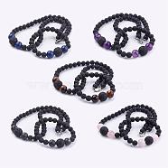 Natural Gemstone Beaded Necklaces & Stretch Bracelets Jewelry Sets, with Natural Lava Rock Beads & Brass Lobster Claw Clasps, 17.71 inch(45cm), 2 inch(52mm)(SJEW-JS00918)