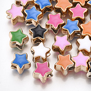 UV Plating Acrylic European Beads, with Enamel, Large Hole Beads, Star, Light Gold, Mixed Color, 10.5x11.5x9mm, Hole: 4.5mm(OACR-T005-91KC)