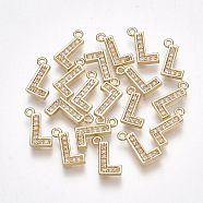Brass Cubic Zirconia Charms, Letter, Clear, Real 18K Gold Plated, Letter.L, 10x7x1.5mm, Hole: 1mm(KK-S348-330L)