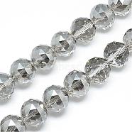 Electroplate Glass Bead Strands, Faceted, Round, Gray, 17~18x17~18mm, Hole: 2mm, about 30pcs/strand, 22.8 inch(EGLA-S137-06)