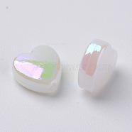 Eco-Friendly Opaque Acrylic Beads, Heart, AB Color Plated, White, 9x8.5x4.5mm, Hole: 1.5mm, about 2500pcs/500g(PL539-878-01)