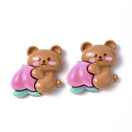 Opaque Resin Cabochons, Animal with Peach, Bear Pattern, 26x26.5x8mm(CRES-P023-06B)