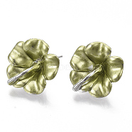 Spray Painted Alloy Stud Earring Findings, with Stainless Steel Pins and Loop, Flower, Platinum, Olive, 18x18mm, Hole: 1.4mm, Pin: 1mm(PALLOY-N152-01P)