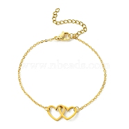Alloy Interflocking Heart Link Bracelet with Brass Cable Chains, Golden, 7-1/8 inch(18.2cm)(BJEW-JB09797)