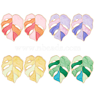 4 Pairs 4 Colors Enamel Tropical Leaf Stud Earrings, Light Gold Alloy Jewelry for Women, Mixed Color, 34x27mm, Pin: 0.8mm, 1 pair/color(EJEW-AN0002-55)