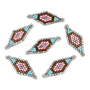 MIYUKI & TOHO Japanese Seed Beads, Handmade Links, Rhombus Loom Pattern, Pearl Pink, 31~32.5x13~13.5x1.5~2mm, Hole: 1mm(SEED-S009-SP1-31)