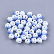 Handmade Porcelain Beads, Crackle Beads Style, Oval, Cornflower Blue, 9.5~10.5x12~13x10.5mm, Hole: 2.5~3mm(PORC-S498-21D)