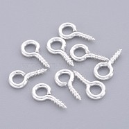 Iron Screw Eye Pin Peg Bails, For Half Drilled Beads, Silver Color Plated, about 10mm long, 5mm wide, 1.2mm thick, hole: 2.8mm(E563Y-S)