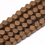 Electroplate Non-magnetic Synthetic Hematite Beads Strands, Matte Style, Polygon, Copper Plated, 4x4x4mm, Hole: 2mm, about 97pcs/strand, 15.7 inch(G-Q486-89G)
