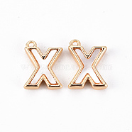 Brass Charms, with Shell, Real 18K Gold Plated, Nickel Free, Letter.X, 10.5x8x2mm, Hole: 0.9mm(KK-Q766-001X-NF)