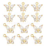 12Pcs 2 Styles Brass with Clear Cubic Zirconia Charms, Butterfly Charms, Golden, 10.5~15.5x12.7~13x3.4mm, Hole: 1.2~1.5mm, 6pcs/style(KK-BC0012-52)