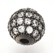 Brass Micro Pave Cubic Zirconia Beads, Round, Clear, Gunmetal, 12mm, Hole: 2mm(ZIRC-Q013-12mm-142B)