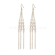 Natural Pearl Beaded Tassel Dangle Earrings, Brass Long Chain Drop Earrings for Women, Golden, 102mm, Pin: 0.7mm(EJEW-TA00189)