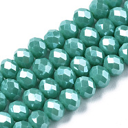 Electroplate Glass Beads Strands, Pearl Luster Plated, Faceted, Rondelle, Medium Turquoise, 2.5x2mm, Hole: 0.4mm, about 150~170pcs/strand, 11 inch(28cm)(EGLA-A034-P1mm-A03)