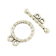 Tibetan Style Alloy Flat Round Toggle Clasps, Cadmium Free & Lead Free, Antique Silver, Flat Round: 15.5x12x1.5mm, Hole: 1.5mm, Bar: 18x5.5x2.5, Hole: 1.5mm(TIBE-2131-AS-RS)
