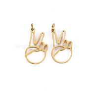 304 Stainless Steel ASL Charms, Peace Hand Charms, with Jump Rings, Laser Cut, Gesture for Win, Real 14K Gold Plated, 12.5x7.5x1mm, Jump Ring: 2.8x0.5mm, 1.8mm inner diameter(STAS-S116-131G)