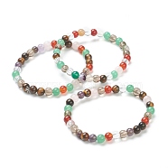 Natural Mixed Stone Beaded Stretch Bracelets, Round, Beads: 6~6.5mm, Inner Diameter: 2-1/4 inch(5.55cm)(BJEW-A117-B-39)