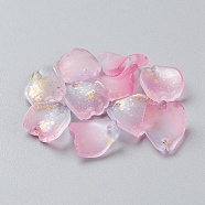 Glass Charms, with Gold Foil, Frosted, Dyed & Heated, Petal, Pearl Pink, 13x11x4mm, Hole: 1mm(EGLA-L025-A06)