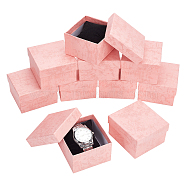 Square Cardboard Watch Storage Boxes, with Black Pillow, for Wristwatch Jewelry Gift Packaging, Pink, 9x8.5x5.5cm(CON-WH0104-05D)