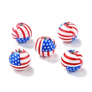 Independence Day Natural Wood Beads, Spray Painted, Ball with the Old Glory, Blue & White, Red, 16x14.5mm, Hole: 2.8~3.2mm(WOOD-K006-B01)